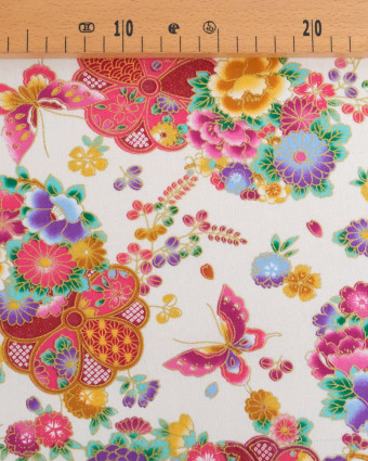Tissu Coton Imprimé Fleur Merveilleuse Fond Ecru - Mercerine