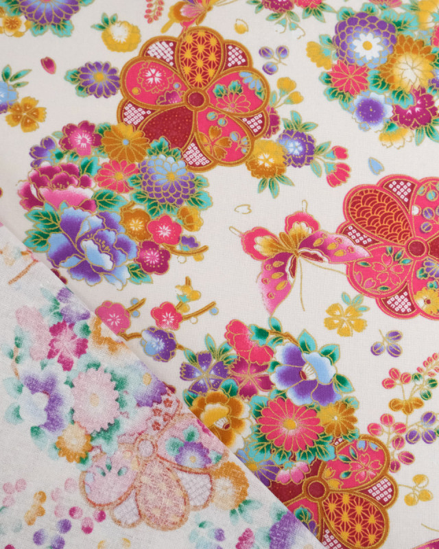 Tissu Coton Imprimé Fleur Merveilleuse Fond Ecru - Mercerine