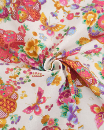 Tissu Coton Imprimé Fleur Merveilleuse Fond Ecru - Mercerine