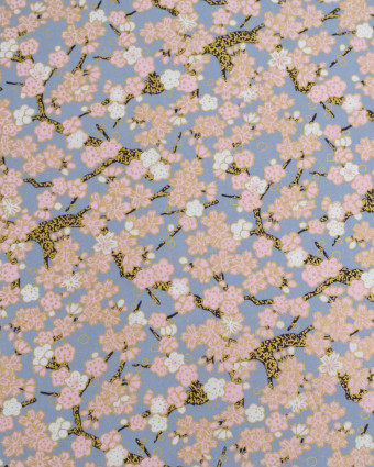 Tissu Coton Imprimé Lurex Sakura Fond Gris - Mercerine