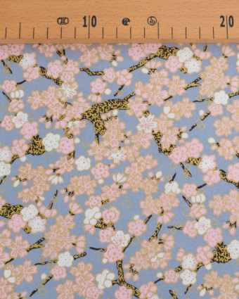 Tissu Coton Imprimé Lurex Sakura Fond Gris - Mercerine