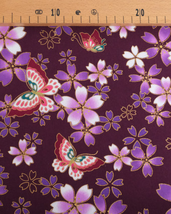 Tissu Coton Imprimé Lurex Sakura Papillon Violet - Mercerine