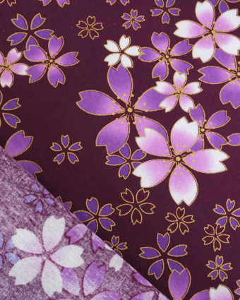 Tissu Coton Imprimé Lurex Sakura Papillon Violet - Mercerine