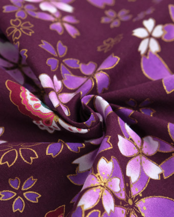 Tissu Coton Imprimé Lurex Sakura Papillon Violet - Mercerine