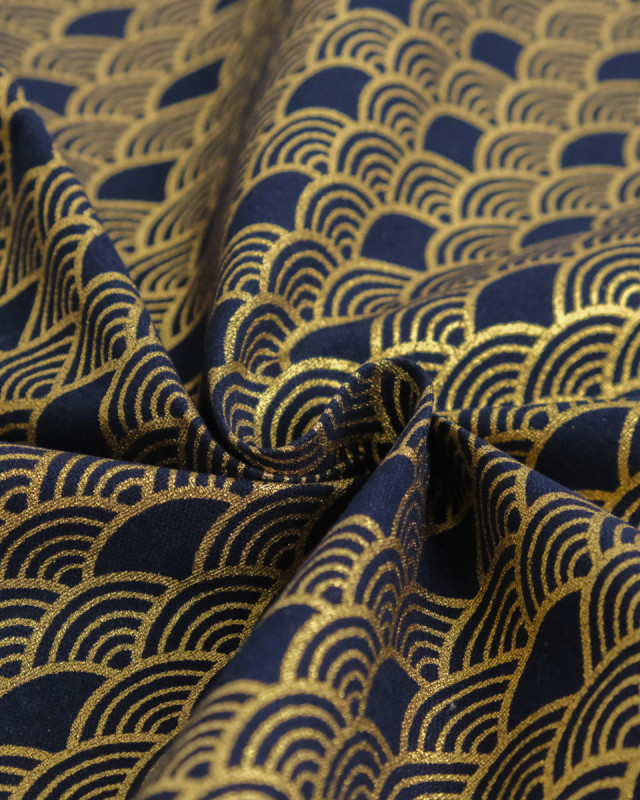 Tissu Coton Imprimé Lurex Sensu Marine Or  - Mercerine