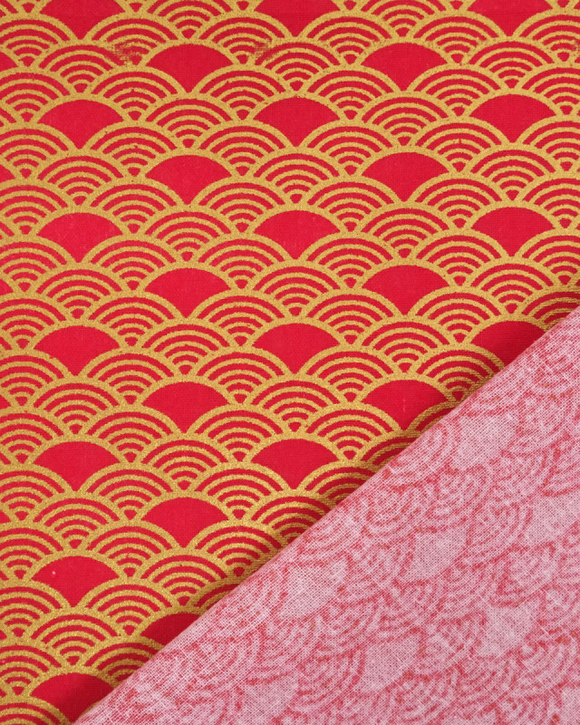 Tissu Coton Imprimé Lurex Sensu Rouge Or  - Mercerine