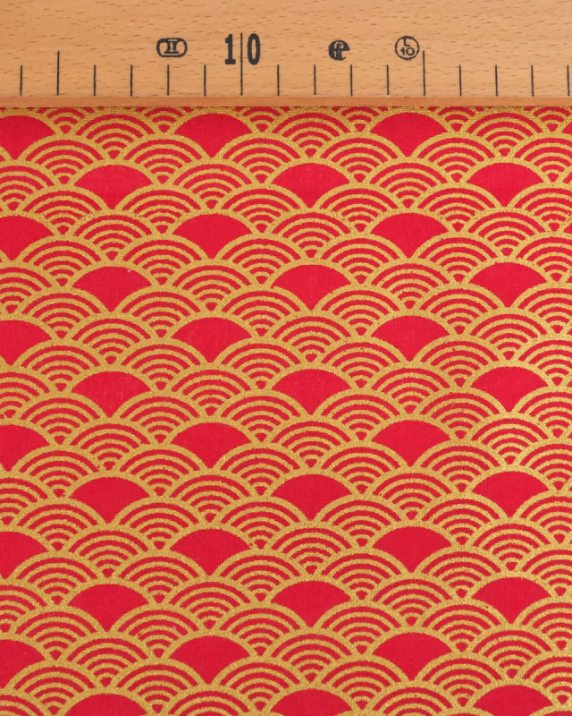 Tissu Coton Imprimé Lurex Sensu Rouge Or  - Mercerine