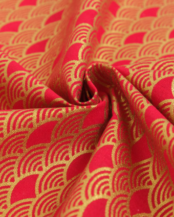 Tissu Coton Imprimé Lurex Sensu Rouge Or  - Mercerine