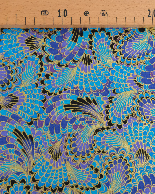 Tissu Coton Imprimé Lurex Paon Turquoise - Mercerine