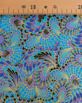 Tissu Coton Imprimé Lurex Paon Turquoise - Mercerine