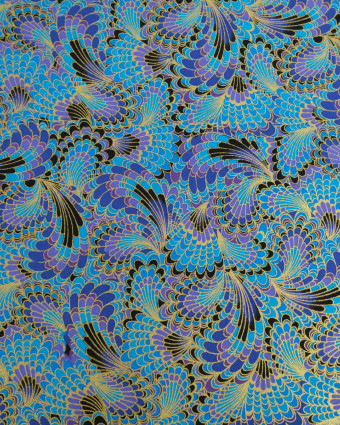 Tissu Coton Imprimé Lurex Paon Turquoise - Mercerine