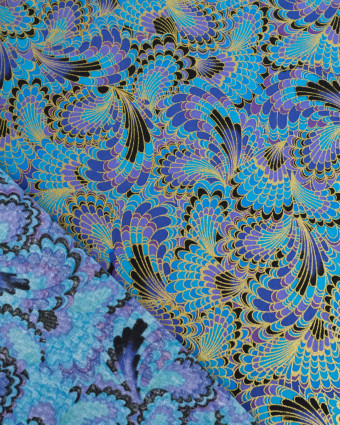 Tissu Coton Imprimé Lurex Paon Turquoise - Mercerine