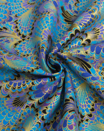 Tissu Coton Imprimé Lurex Paon Turquoise - Mercerine