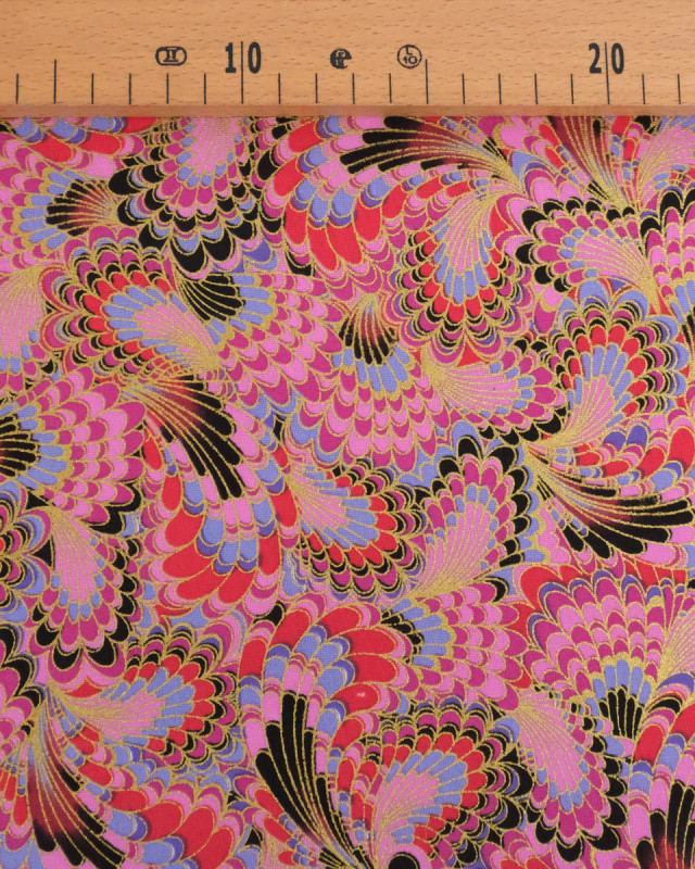 Tissu Coton Imprimé Lurex Paon Rose - Mercerine