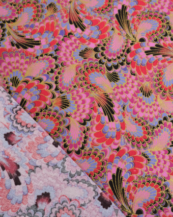 Tissu Coton Imprimé Lurex Paon Rose - Mercerine