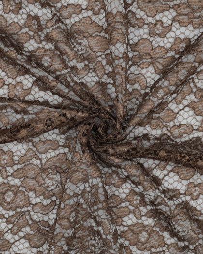 Tissu Dentelle Bordure Festonnée Café - Mercerine
