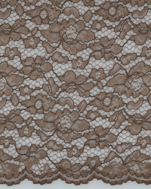 Tissu Dentelle Bordure Festonnée Café - Mercerine