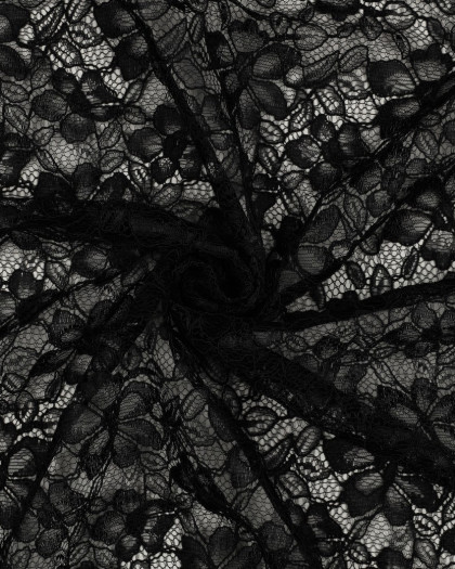 Tissu Dentelle Fleuri Bordure Festonnée Noir - Mercerine