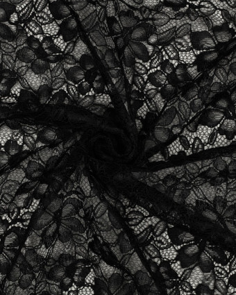 Tissu Dentelle Fleuri Bordure Festonnée Noir - Mercerine