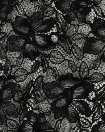Tissu Dentelle Fleuri Bordure Festonnée Noir - Mercerine