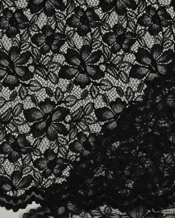 Tissu Dentelle Fleuri Bordure Festonnée Noir - Mercerine