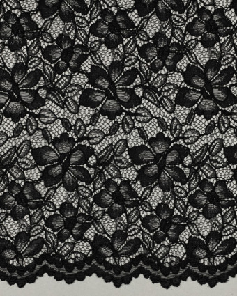 Tissu Dentelle Fleuri Bordure Festonnée Noir - Mercerine