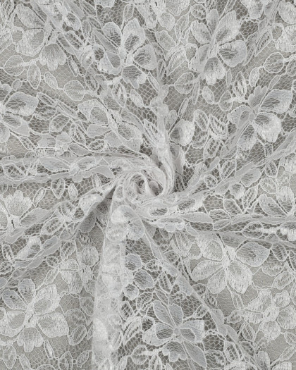 Tissu Dentelle Fleuri Bordure Festonnée Blanc - Mercerine
