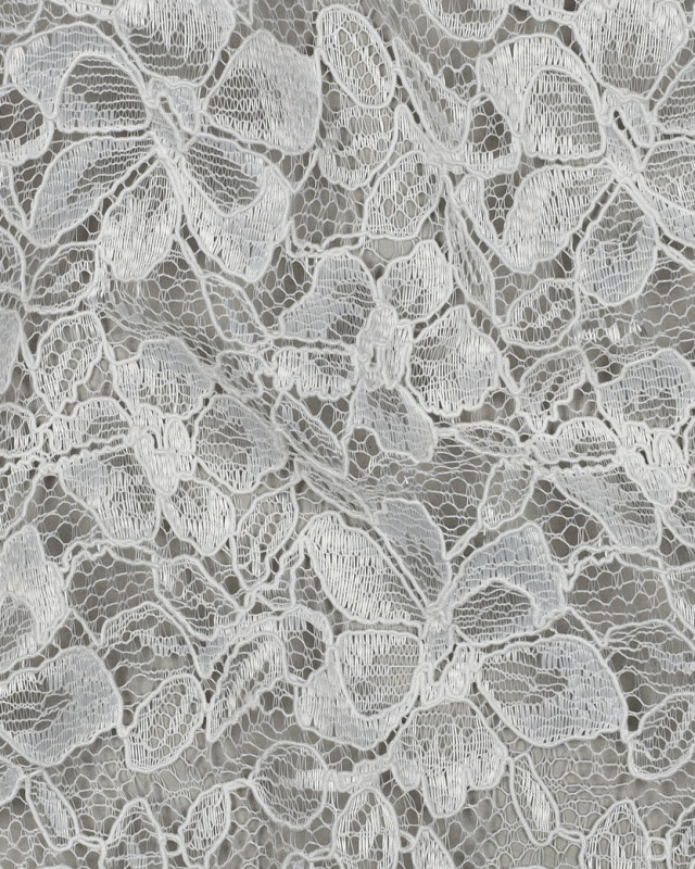 Tissu Dentelle Fleuri Bordure Festonnée Blanc - Mercerine
