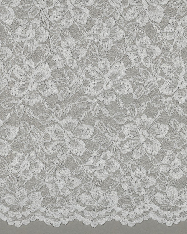 Tissu Dentelle Fleuri Bordure Festonnée Blanc - Mercerine