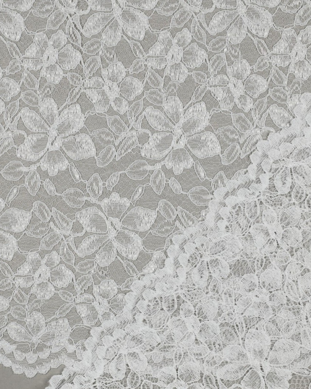 Tissu Dentelle Fleuri Bordure Festonnée Blanc - Mercerine