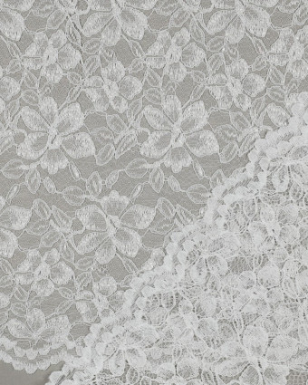 Tissu Dentelle Fleuri Bordure Festonnée Blanc - Mercerine