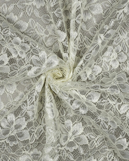 Tissu Dentelle Fleuri Bordure Festonnée Crème - Mercerine