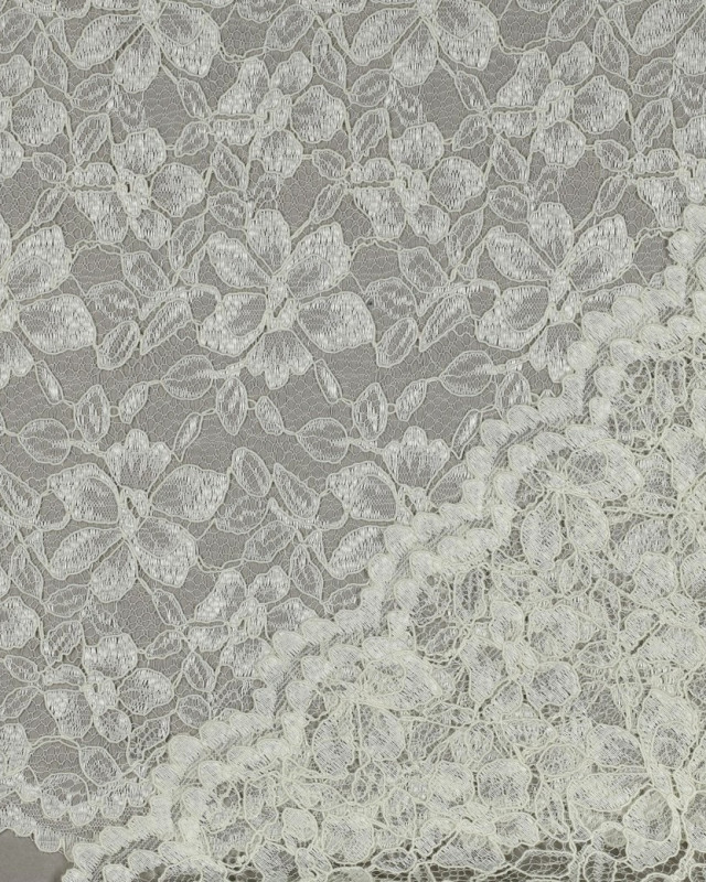 Tissu Dentelle Fleuri Bordure Festonnée Crème - Mercerine