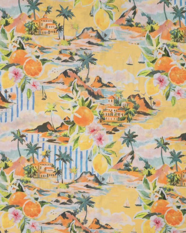 Voile de Coton Imprimé Egypte Jaune - Mercerine