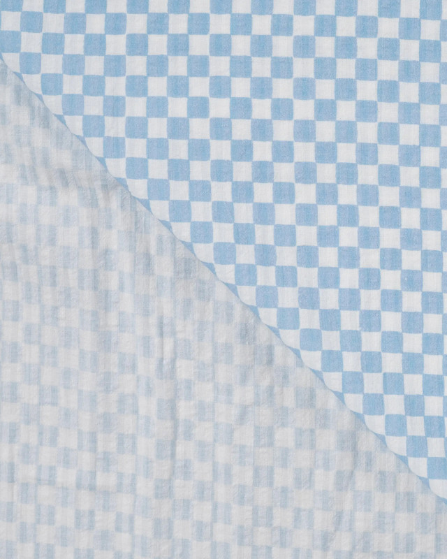 Tissu Coton Texturé Carreaux Bleu Blanc - Mercerine