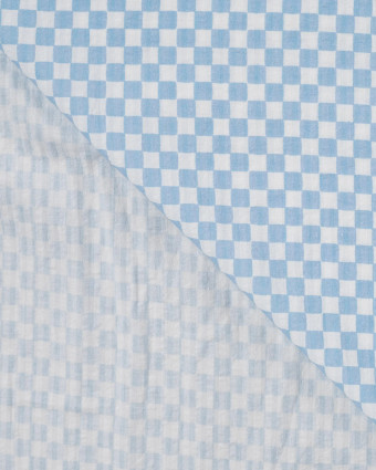 Tissu Coton Texturé Carreaux Bleu Blanc - Mercerine