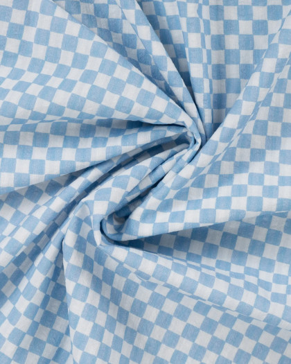 Tissu Coton Texturé Carreaux Bleu Blanc - Mercerine