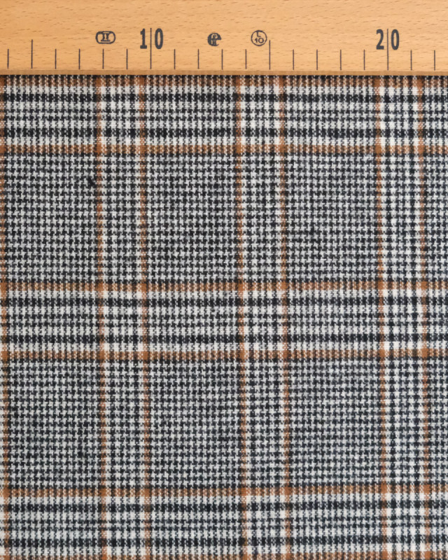 Tissu Tartan Noir, Ecru et Camel - Mercerine