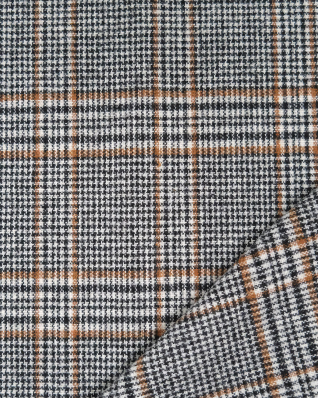 Tissu Tartan Noir, Ecru et Camel - Mercerine
