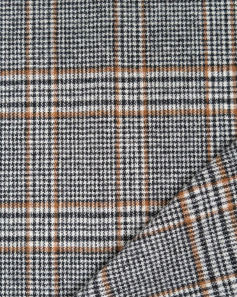 Tissu Tartan Noir, Ecru et Camel - Mercerine