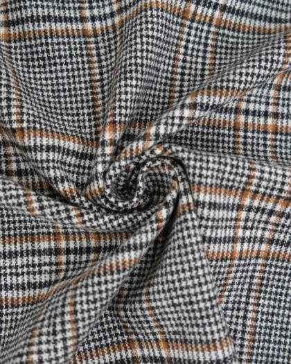 Tissu Tartan Noir, Ecru et Camel - Mercerine