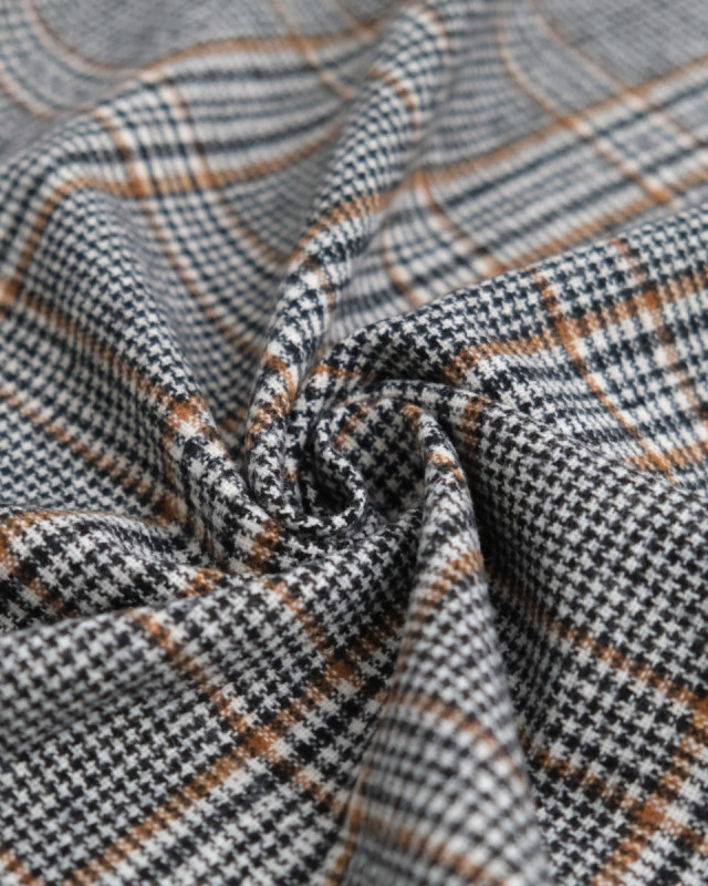 Tissu Tartan Noir, Ecru et Camel - Mercerine