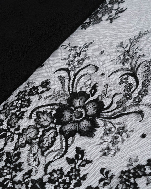 Dentelle Fabrication Française Noir Grande Fleur - Mercerine