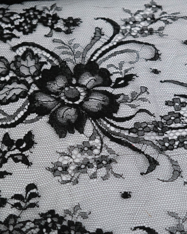 Dentelle Fabrication Française Noir Grande Fleur - Mercerine