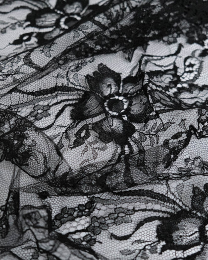 Dentelle Fabrication Française Noir Grande Fleur - Mercerine