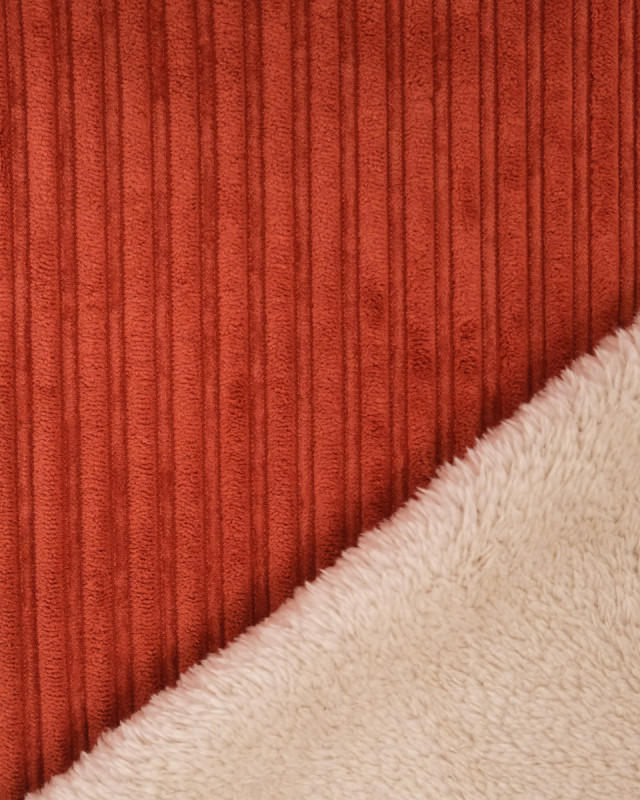 Tissu Velours Côtelé Envers Sherpa Terracotta - Mercerine