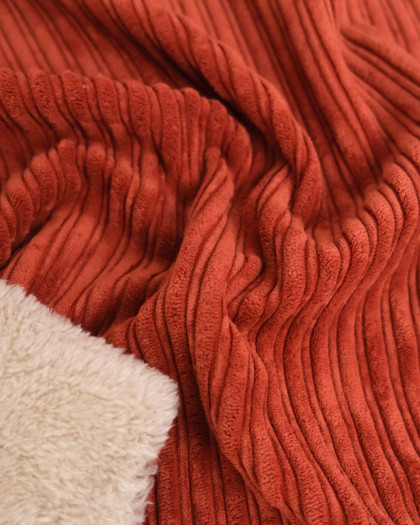 Tissu Velours Côtelé Envers Sherpa Terracotta - Mercerine