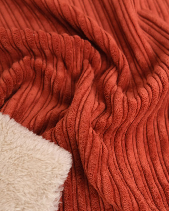 Tissu Velours Côtelé Envers Sherpa Terracotta - Mercerine