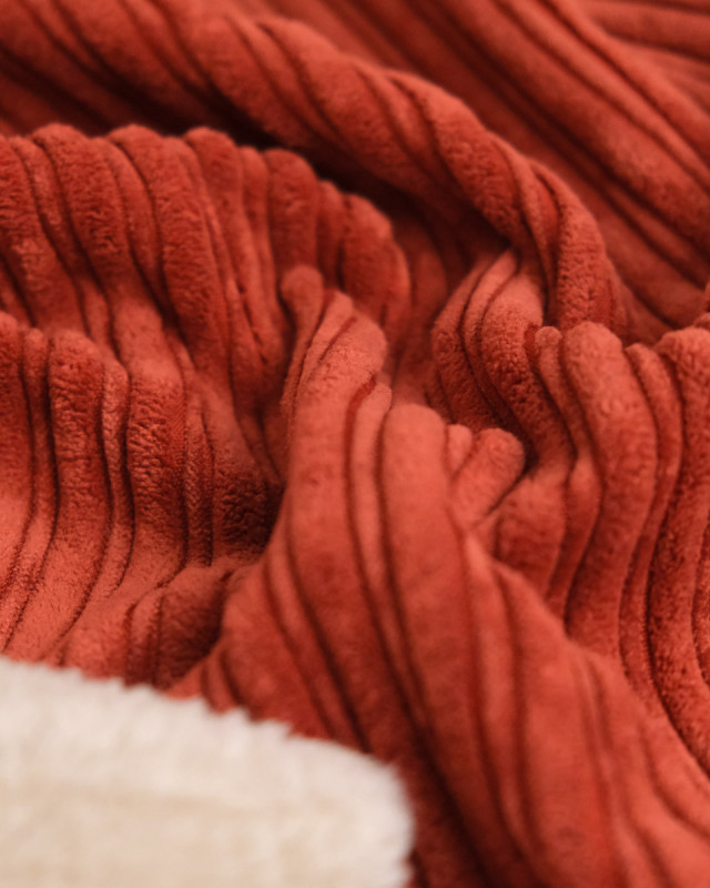 Tissu Velours Côtelé Envers Sherpa Terracotta - Mercerine
