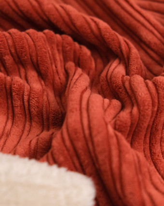Tissu Velours Côtelé Envers Sherpa Terracotta - Mercerine